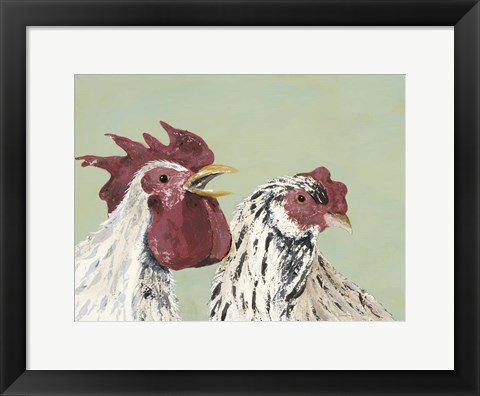 Framed Four Roosters White Chickens Print