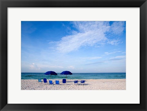 Framed Blue Chairs and Umbrellas Print
