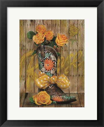 Framed Rosey Cowboy Boots I Print