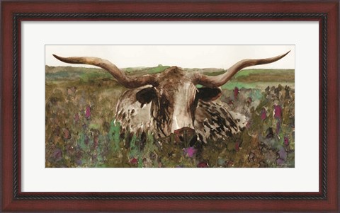 Framed Texas Longhorn in Field Print
