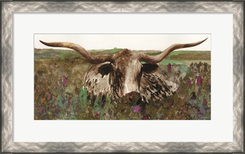 Framed Texas Longhorn in Field Print