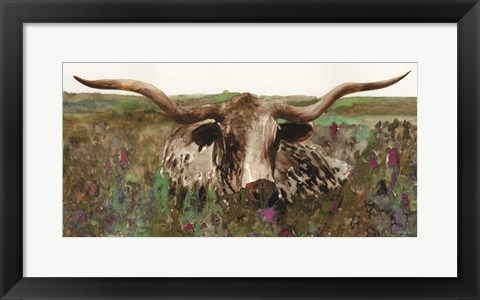 Framed Texas Longhorn in Field Print