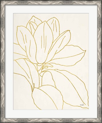 Framed Gold Magnolia Line Drawing v2 Crop Print