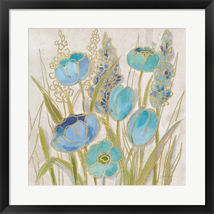 Framed Opalescent Floral II Blue Print