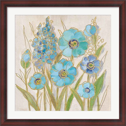 Framed Opalescent Floral I Blue Print