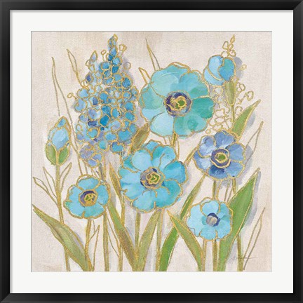 Framed Opalescent Floral I Blue Print