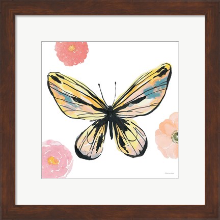 Framed Beautiful Butterfly II Teal No Words Print