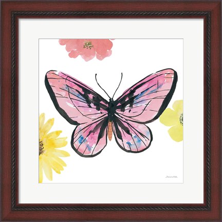 Framed Beautiful Butterfly I Pink Print