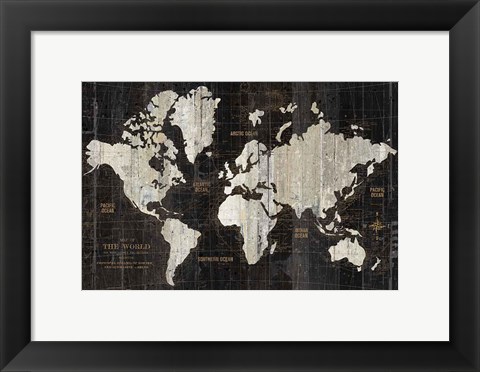 Framed Old World Map Black Print
