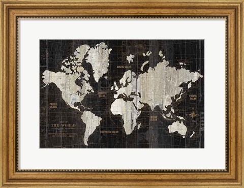 Framed Old World Map Black Print