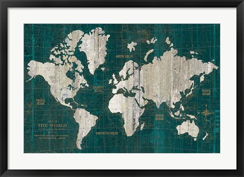 Framed Old World Map Teal Print