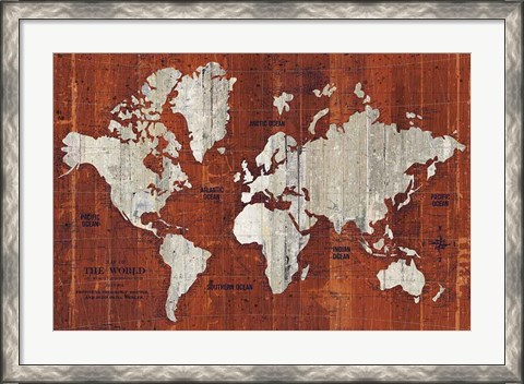 Framed Old World Map Rust Print