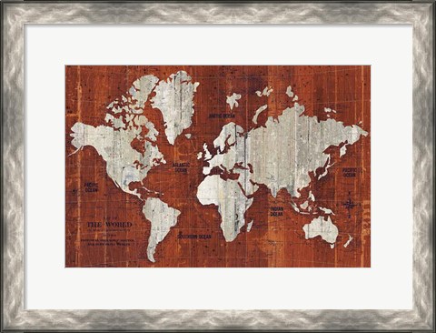 Framed Old World Map Rust Print