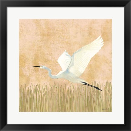 Framed Egret Alighting II Flipped Print