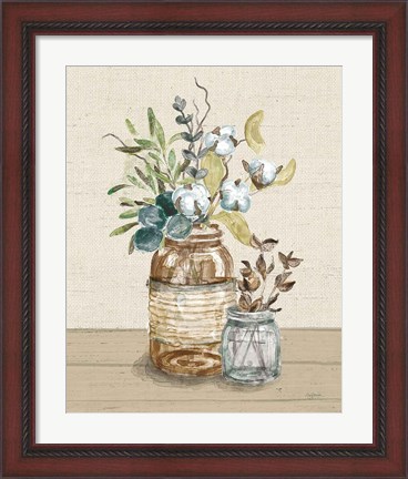 Framed Cotton Bouquet III Cream Print