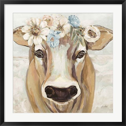 Framed Beau with Flowers Neutral Print
