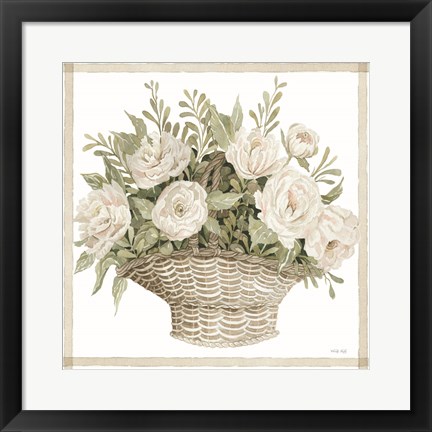 Framed Basket of Peonies Print