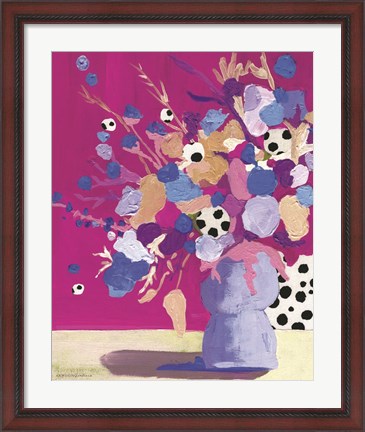 Framed Magenta Polka Dot Floral Print