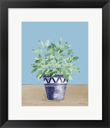 Framed Herb Garden V White Navy Print