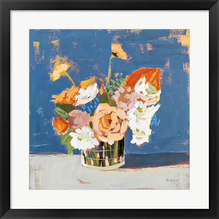 Framed Peach and White Bouquet Print