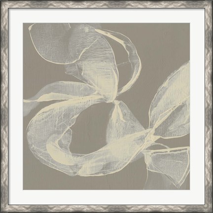 Framed White Ribbon on Beige II Print