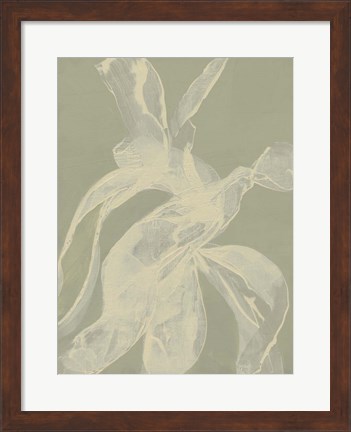 Framed White Ribbon on Celadon I Print