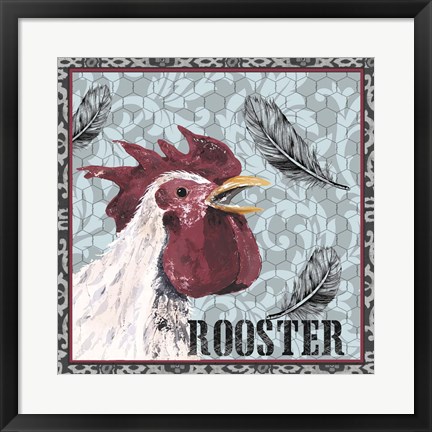 Framed White Rooster I Print