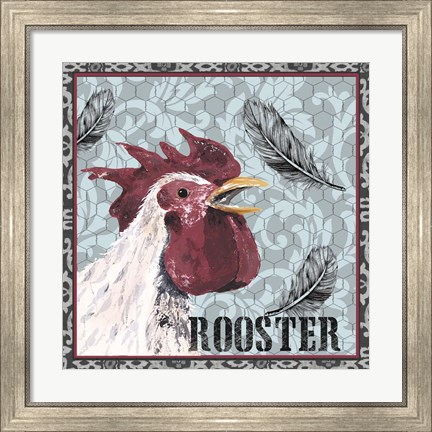 Framed White Rooster I Print