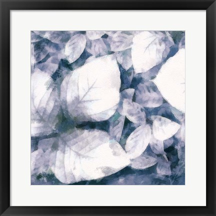 Framed Blue Shaded Leaves II Print
