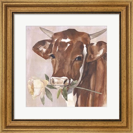 Framed Peony Cow I Print