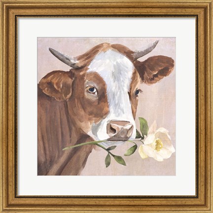 Framed Peony Cow II Print