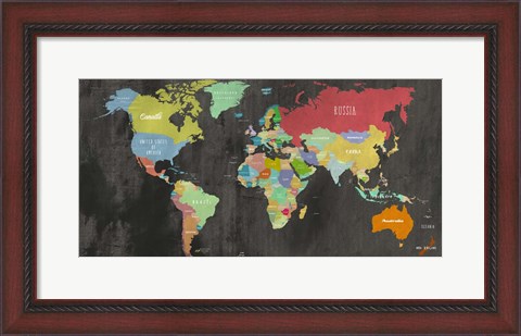 Framed Modern Map of the World  (chalkboard, detail) Print