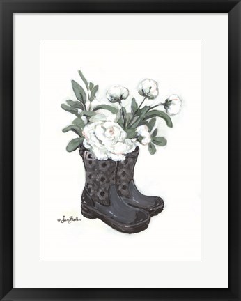 Framed Rain Boot Peonies Print