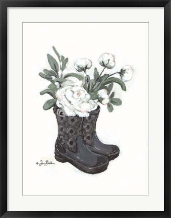 Framed Rain Boot Peonies Print