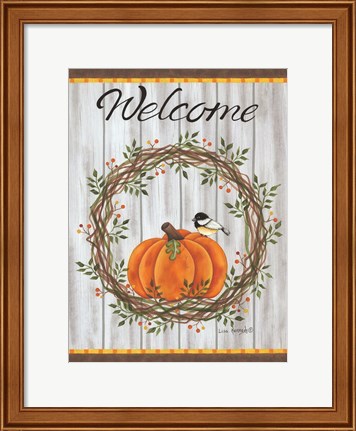Framed Pumpkin Welcome Wreath Print