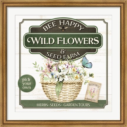 Framed Bee Happy Wildflowers Print