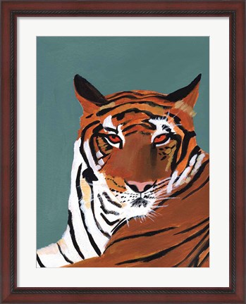 Framed Colorful Tiger on Teal Print