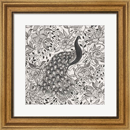 Framed Peacock Garden III BW Print