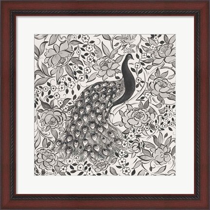 Framed Peacock Garden III BW Print