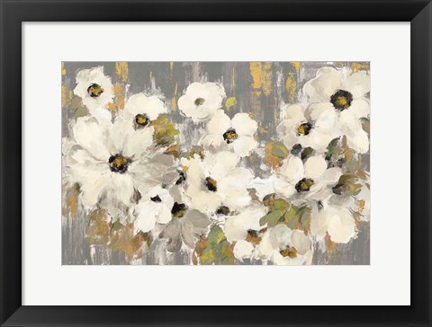 Framed White and Green Bloom Gray Print