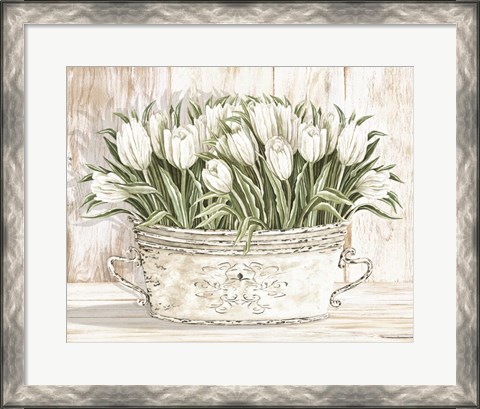 Framed Tulips in White Chipped Pail Print
