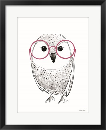 Framed Owl in Pink Glasses Print