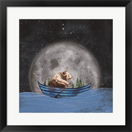 Framed Bear Rowing in the Sea Print