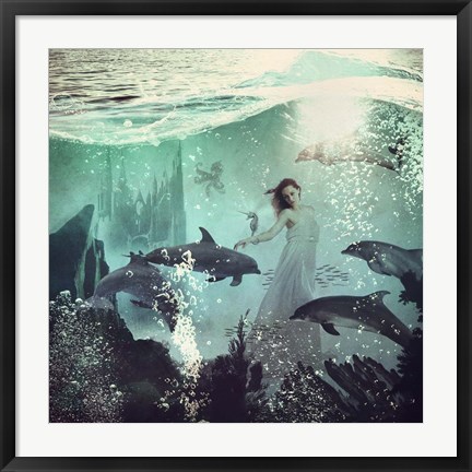 Framed Sea Unicorn Lady Print