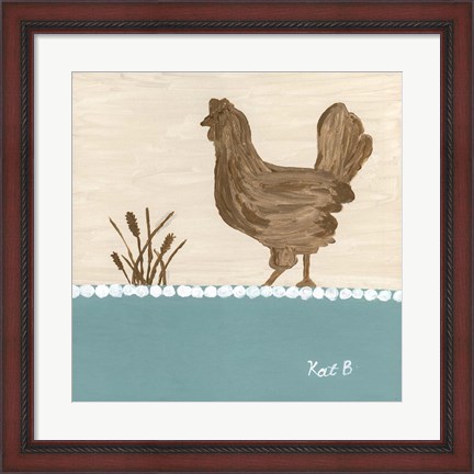Framed Out to Pasture I  Brown Chicken Print