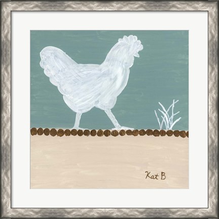 Framed Out to Pasture IV  White Chicken Print