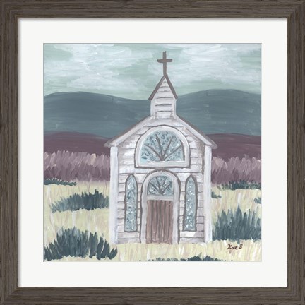 Framed Farm Sketch Church Meadow Print