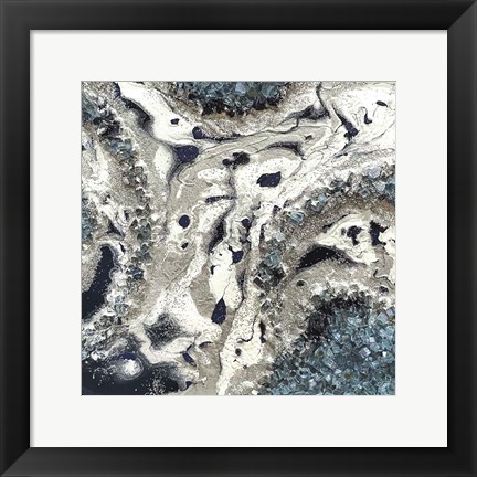 Framed Blue Silver Marble I Print