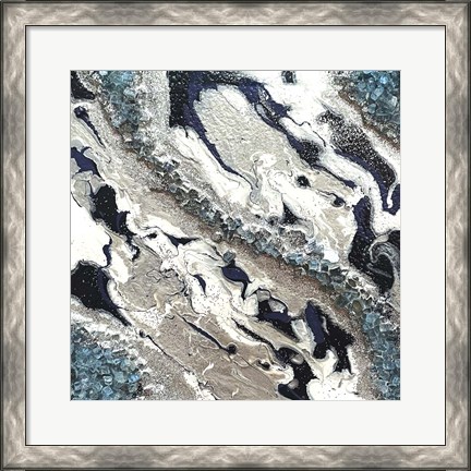 Framed Blue Silver Marble II Print
