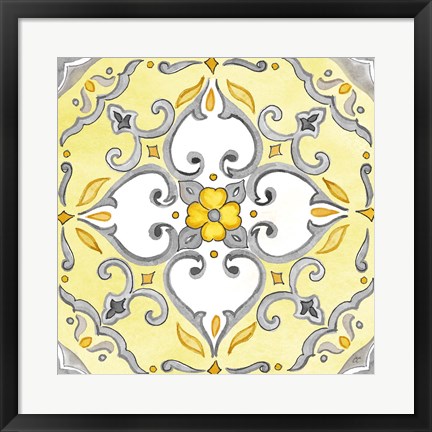 Framed Jewel Medallion yellow gray IV Print